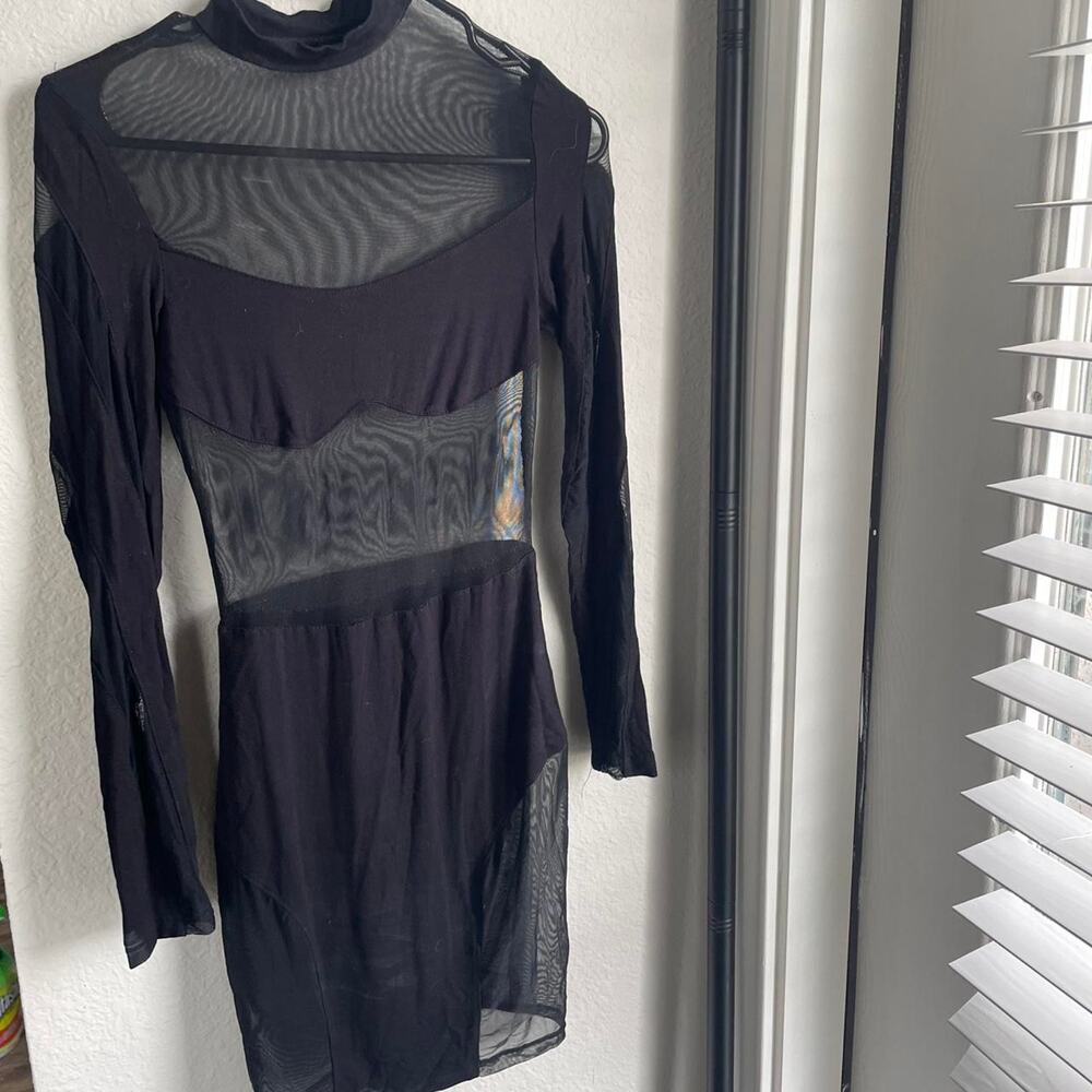 Black mesh long sleeve bodycon dress